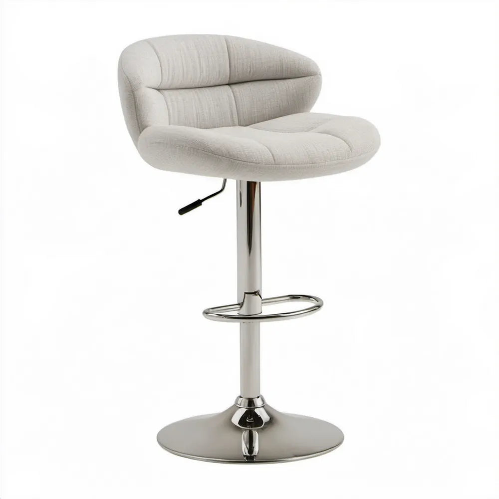 Obrotowy stołek barowy z regulacją wysokości, tapicerowany, kremowo-srebrny, 45 × 50 × 90–112 cm