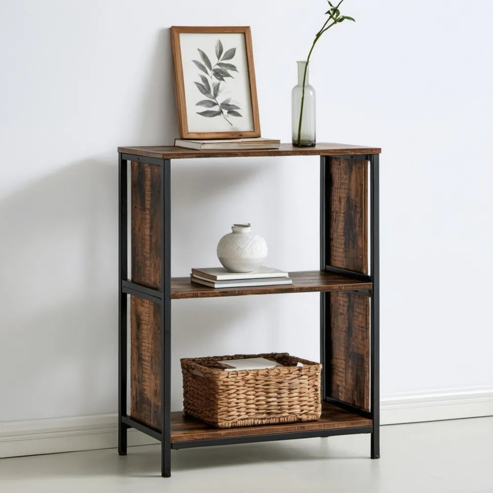 Regał stojący 3-poziomowy MDF i stal czarno-brązowy 60 x 30 x 90 cm