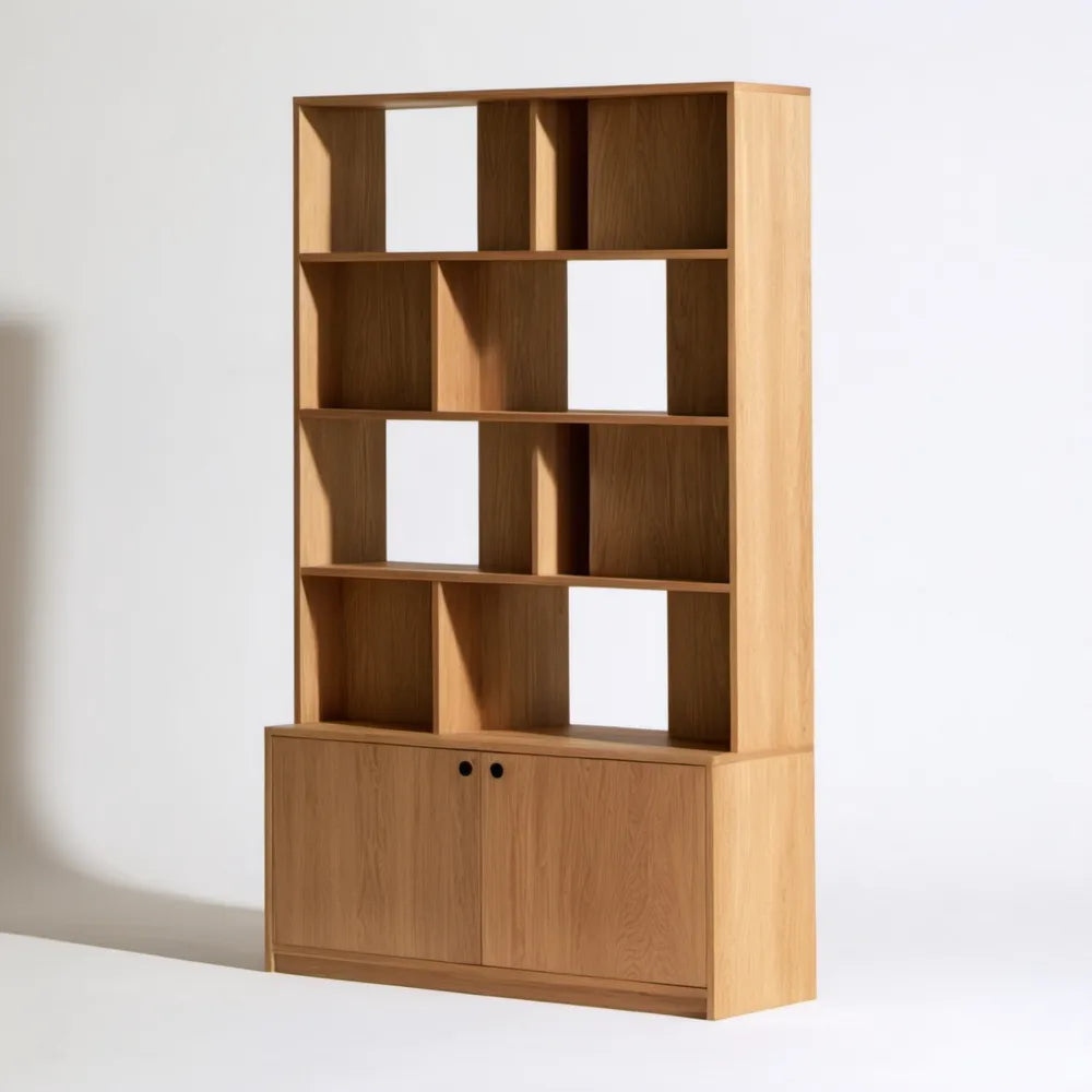Biblioteczka z dolną szafką, dąb jasny/czarny, 80 x 30 x 200 cm