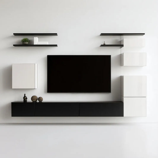 Wiszczący zestaw RTV czarno-biały 300 x 40 x 180 cm
